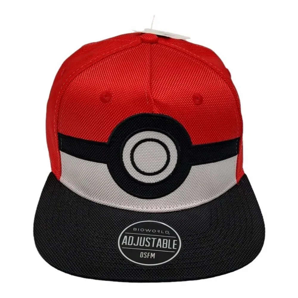 NEW Pokeball Pokemon BIOWORLD Adjustable OSFM Snapback Hat Cap Flat Black Brim